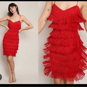 1980s Vintage Red Fringe Dress